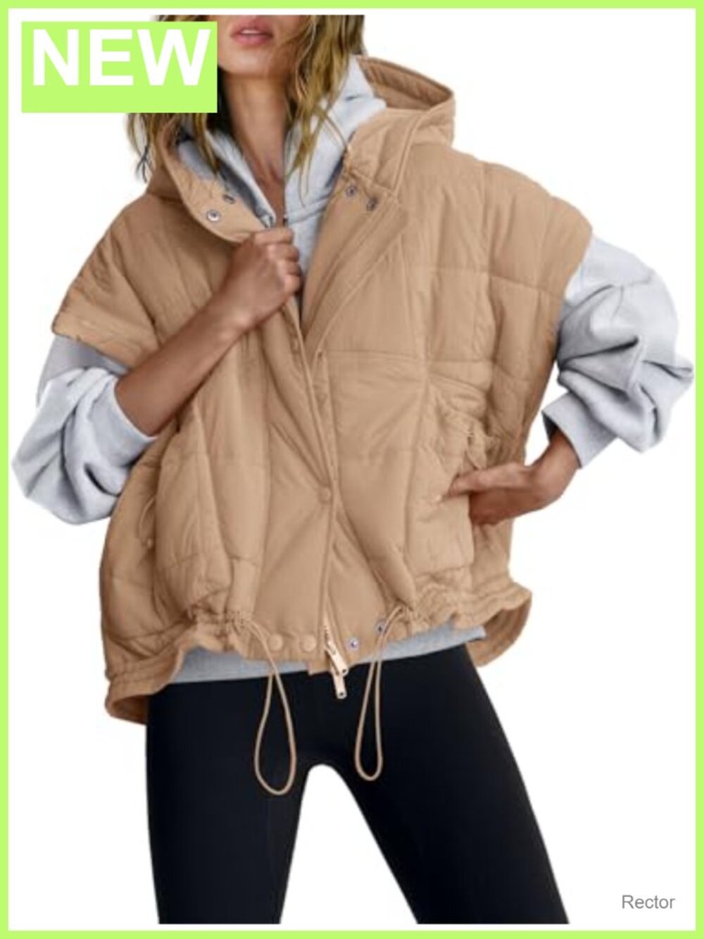 Womens Oversized Quilted Puffer Vest Hooded Sleeveless Zip Jacket